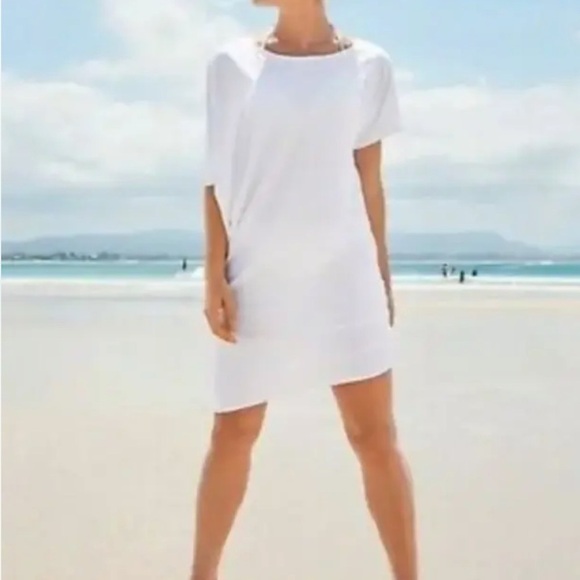 Athleta Sz XS Sunlover Hilo SPF 50+ Dress White Nylon Spandex Asymmetric - Picture 2 of 9